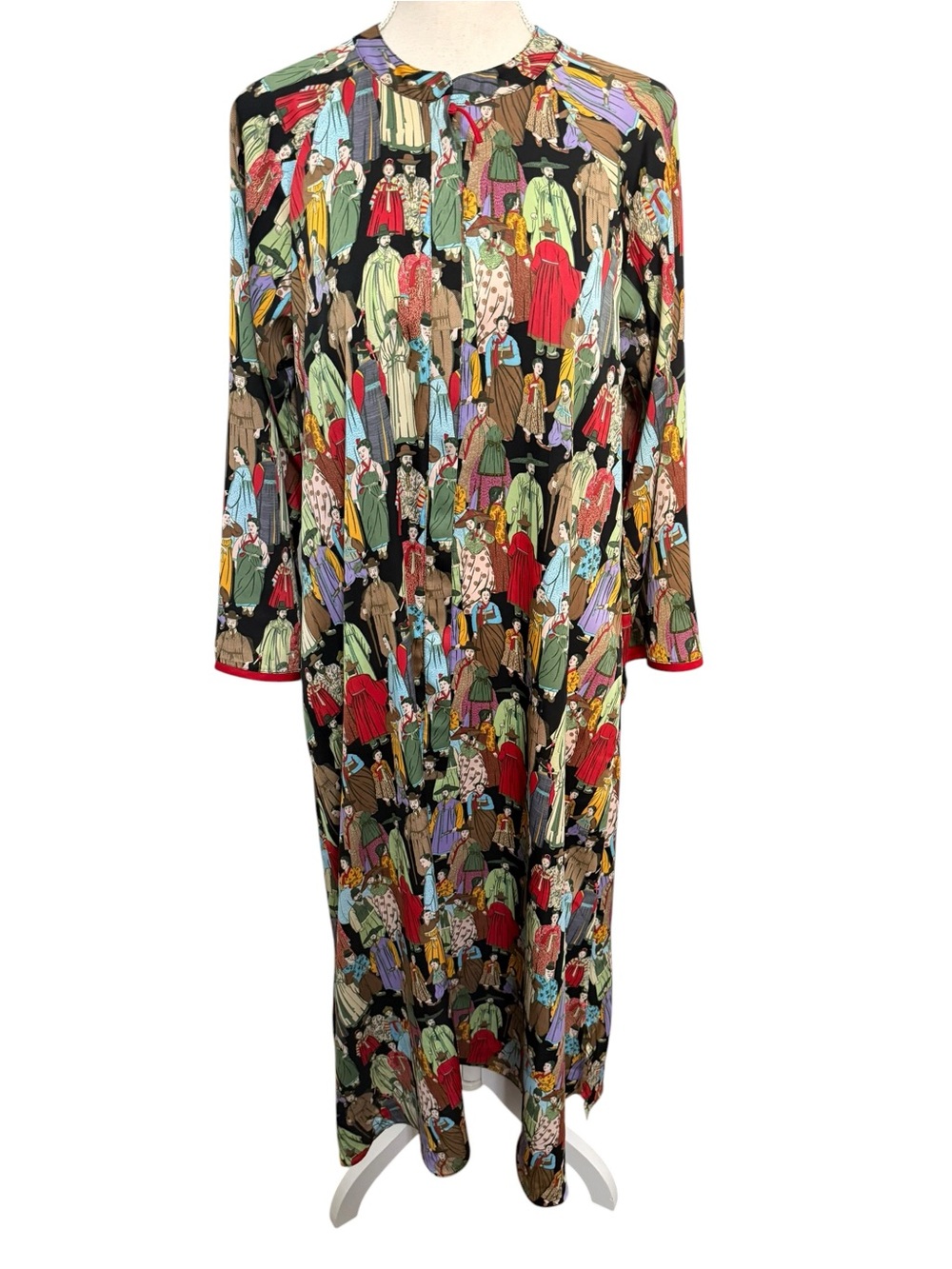 Natori Women Multi Color Novelty People Print Long Sleeve Caftan Robe M RN89782